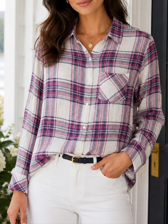 Rails Tops - Rails Linen Blend Plaid Button Down Shirt XS Coastal Casual Lightweight